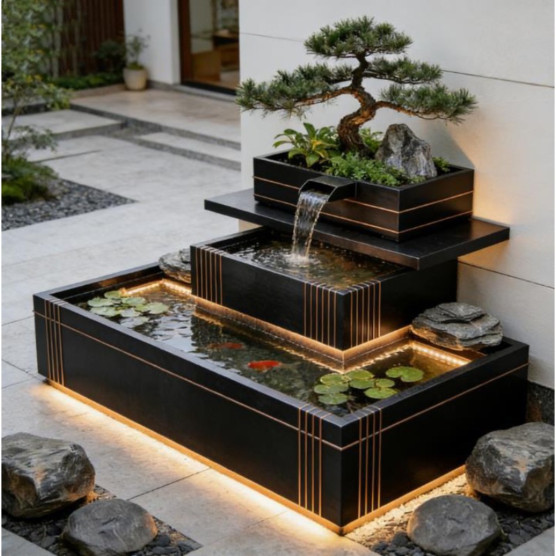 نافورة شلال من الفولاذ المقاوم - مراجعة Bonsai Garden With Koi Pond وسعره